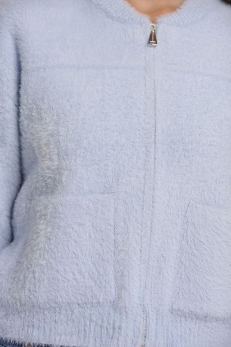 Short cardigan with zipper closure Light blue
