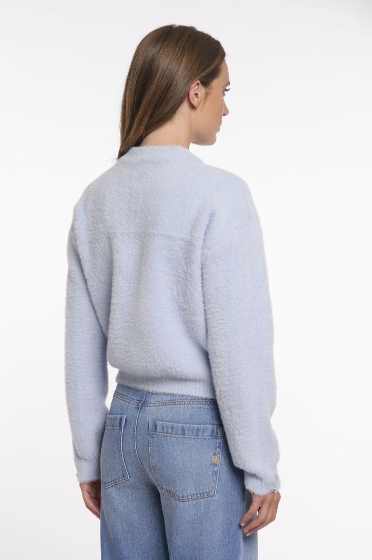 Short cardigan with zipper closure Light blue 