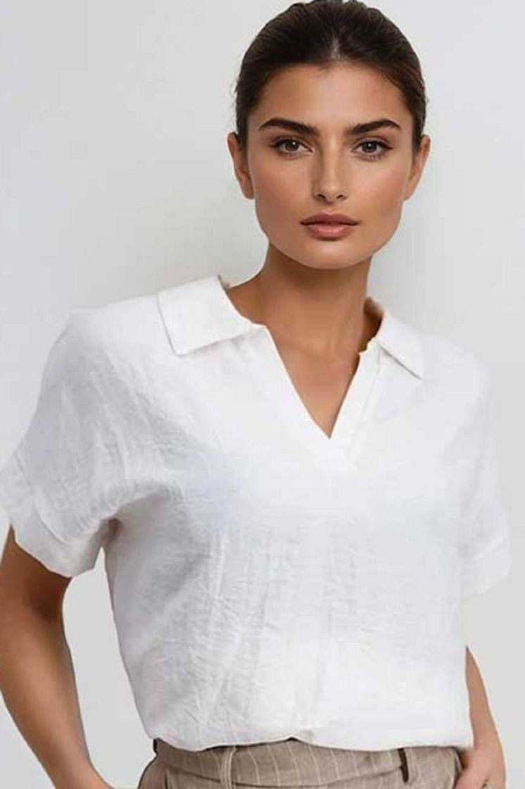 Blouse, col polo, CM capes + petit bord, modèle droit 1 ecru