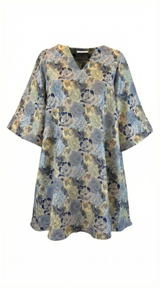 dress v-neck in flower jaquard dress-blues 