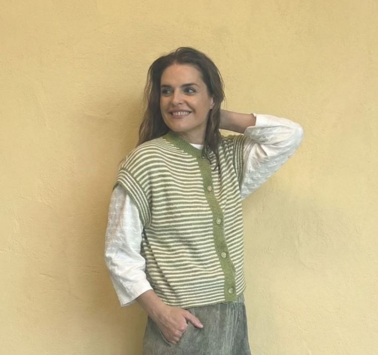 cardigan sleeveless striped olive 