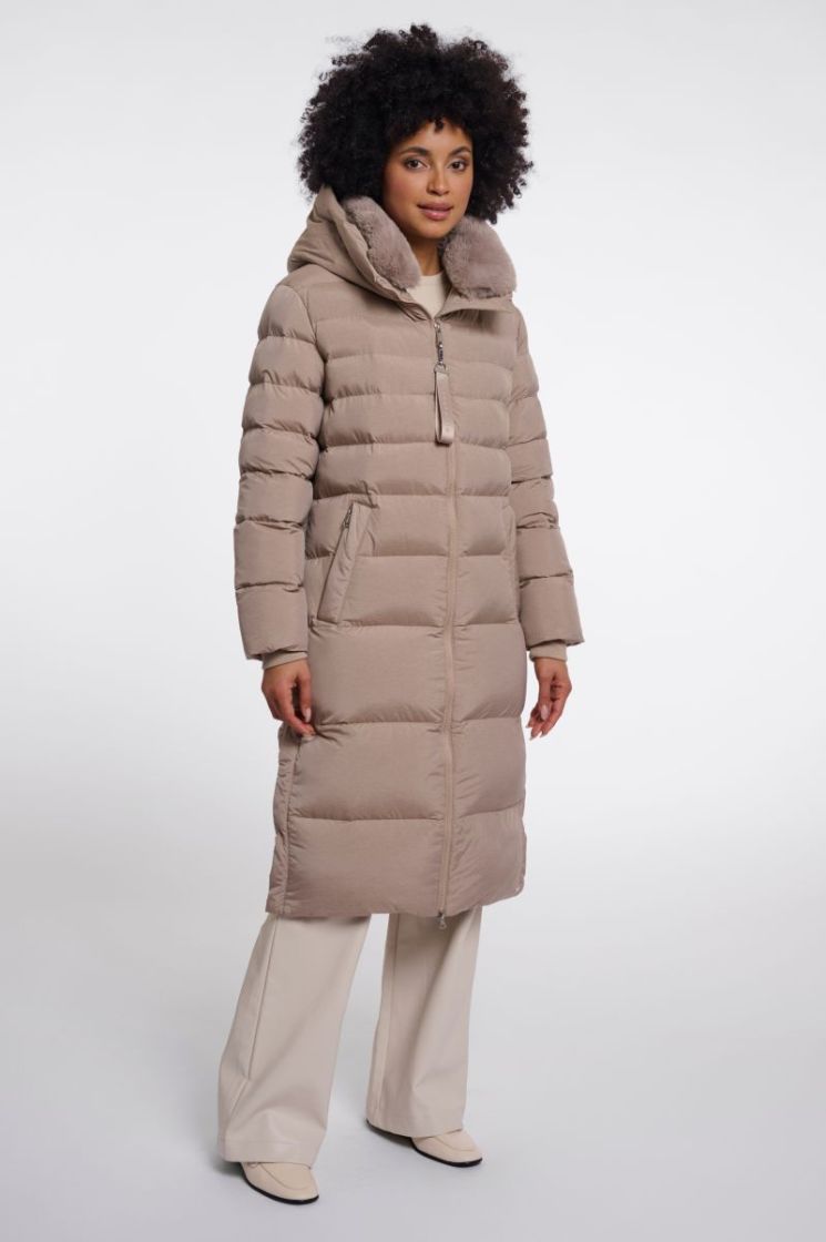 Padded coat with detachable collar Mocha latte 
