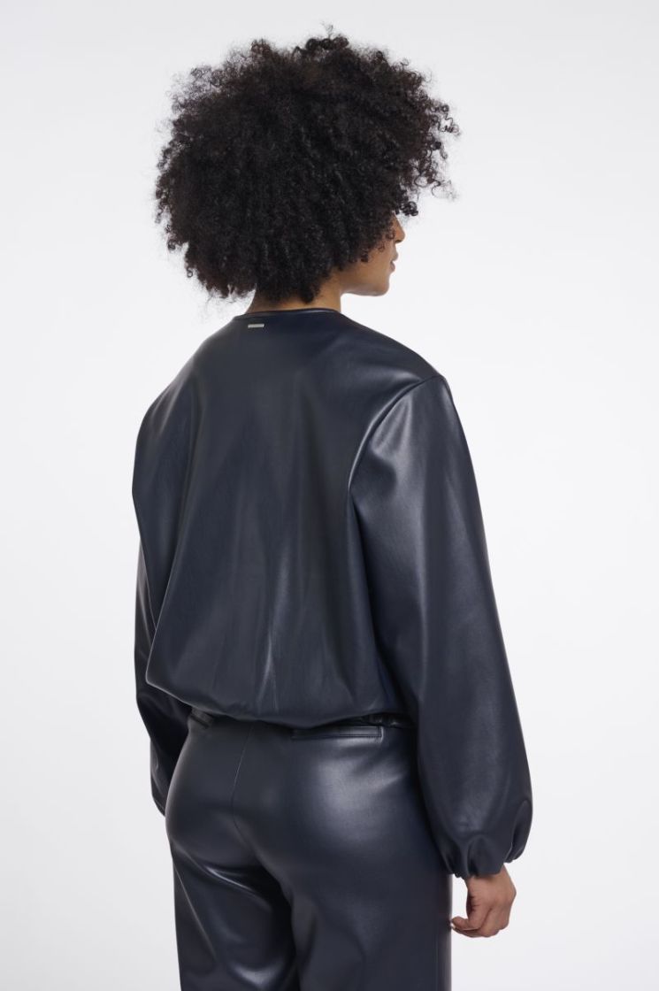 Faux leather blouson jacket Dark navy 