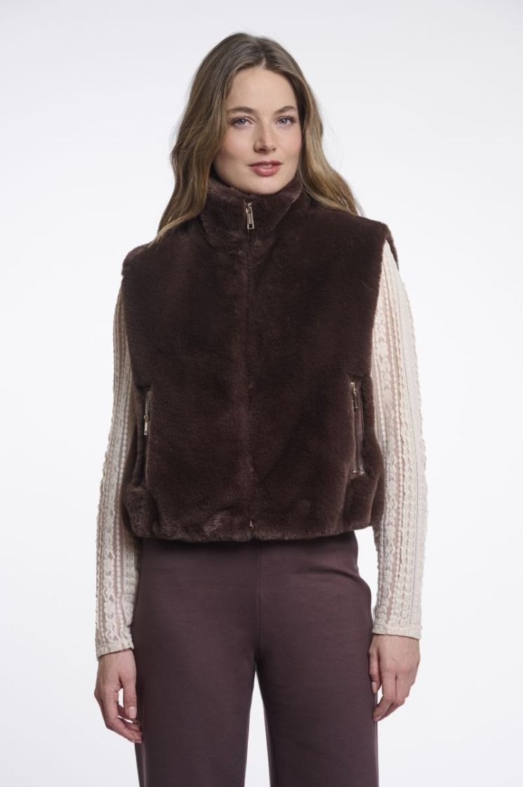 Short faux fur waistcoat Coffee roast