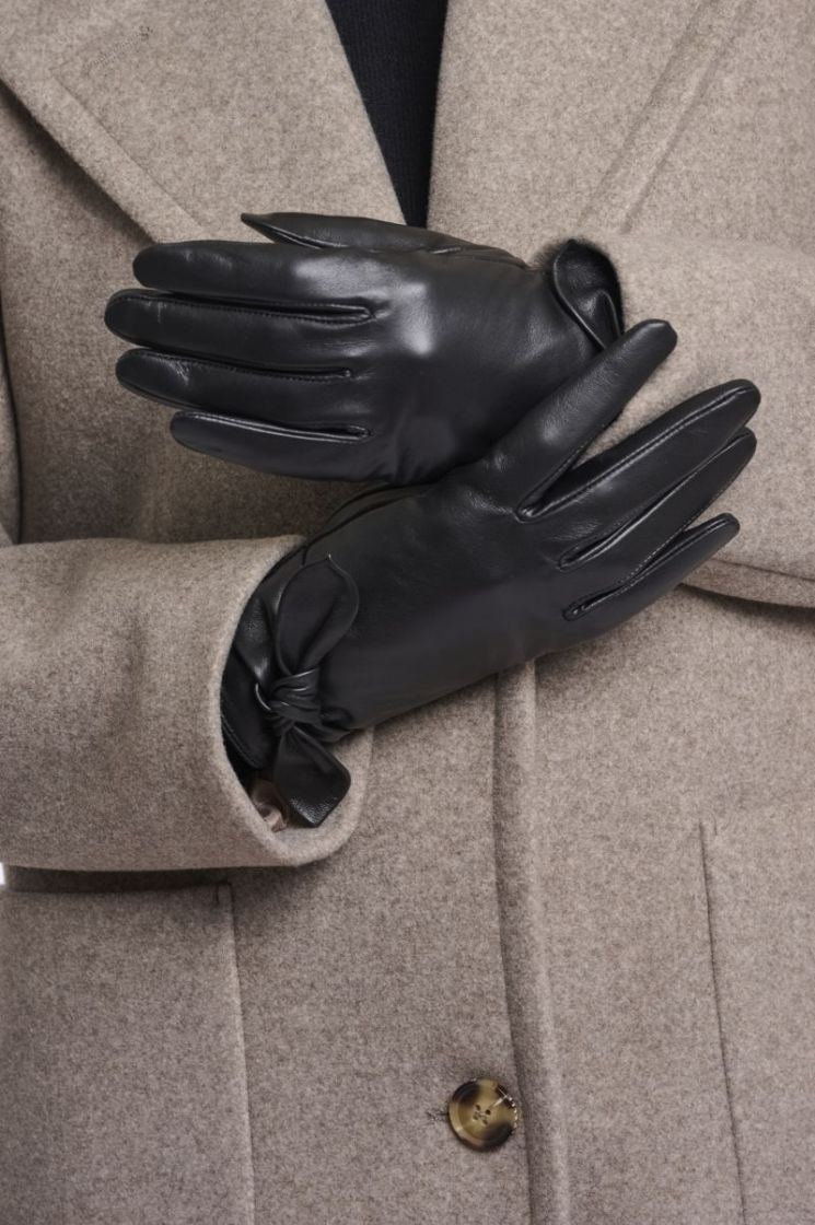 Leather gloves with bow detail Black 