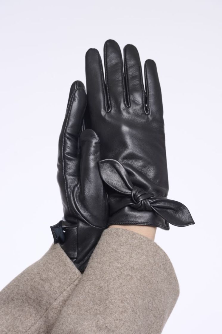 Leather gloves with bow detail Black