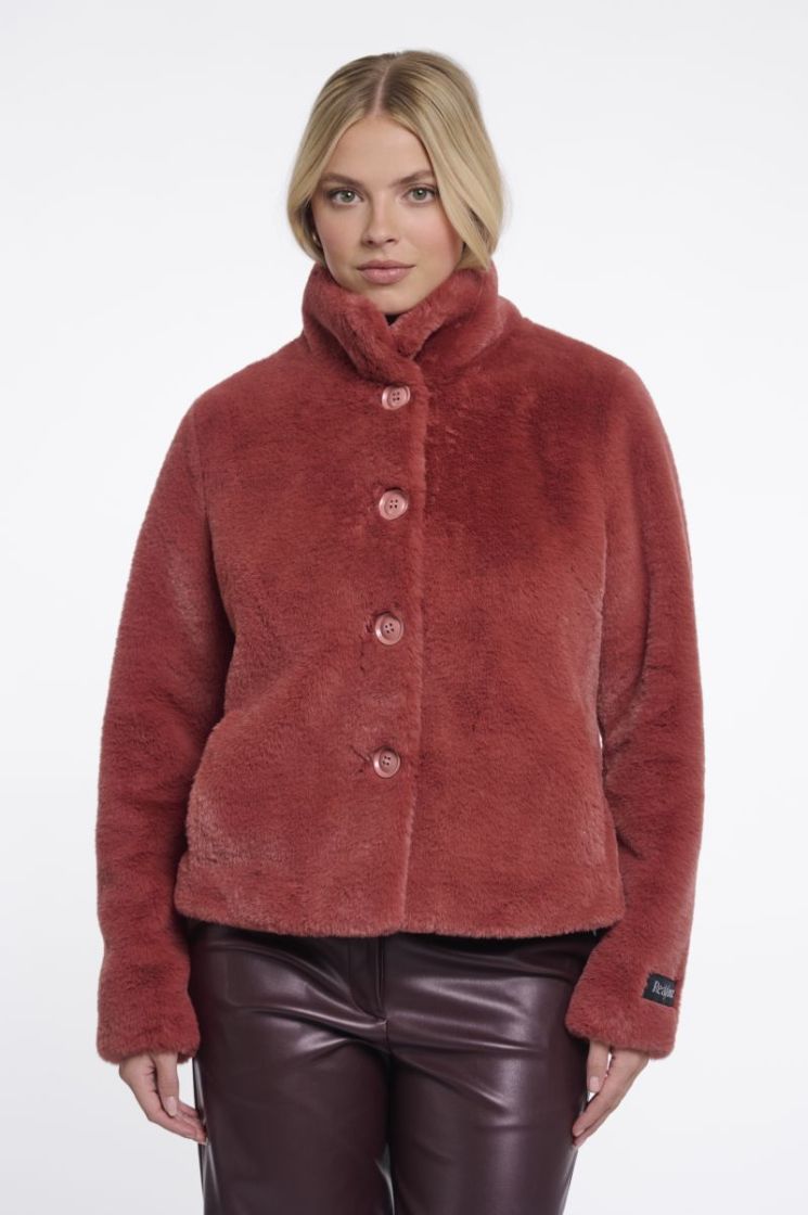 Single breasted faux fur jacket Antique rouge