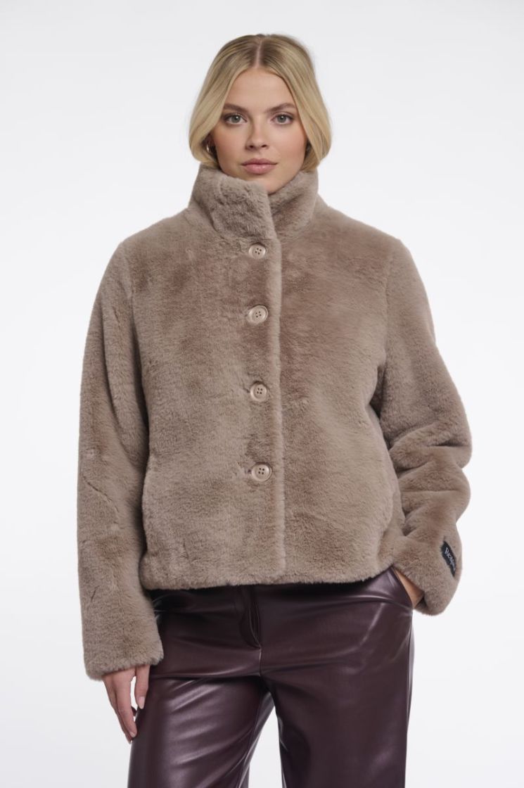 Single breasted faux fur jacket Mocha latte