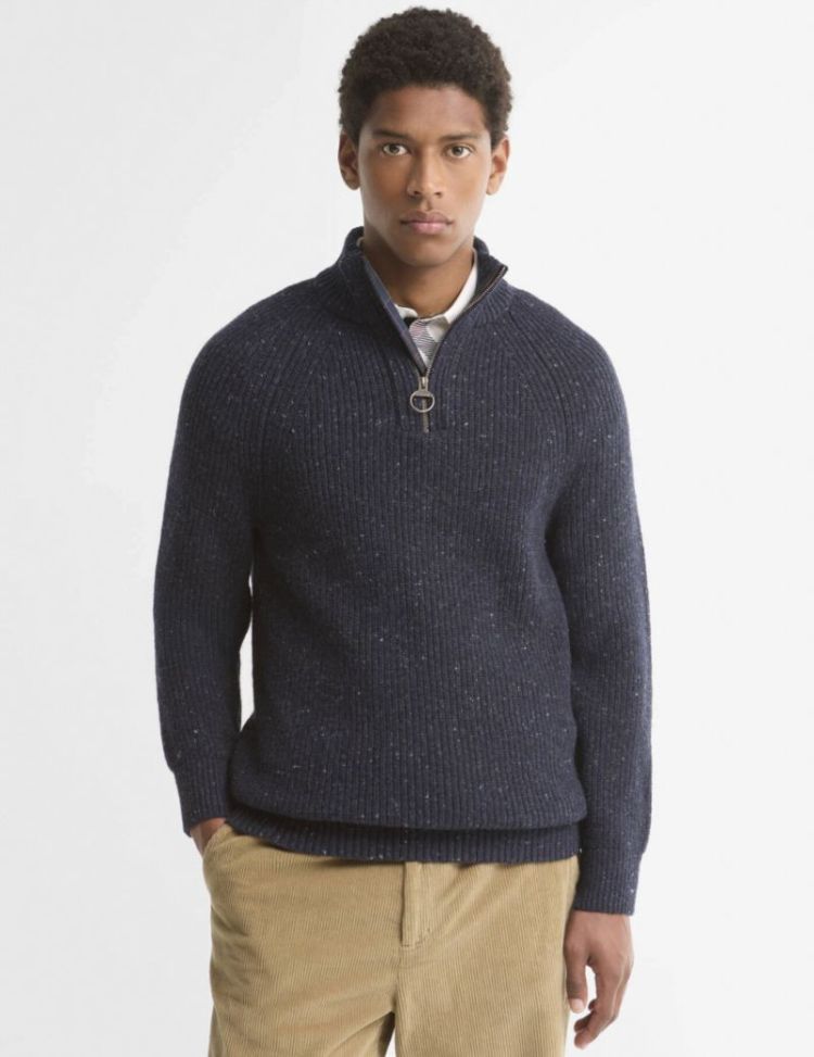 BARBOUR ESSENTIALS FLECK HALF ZIP NY91 NAVY