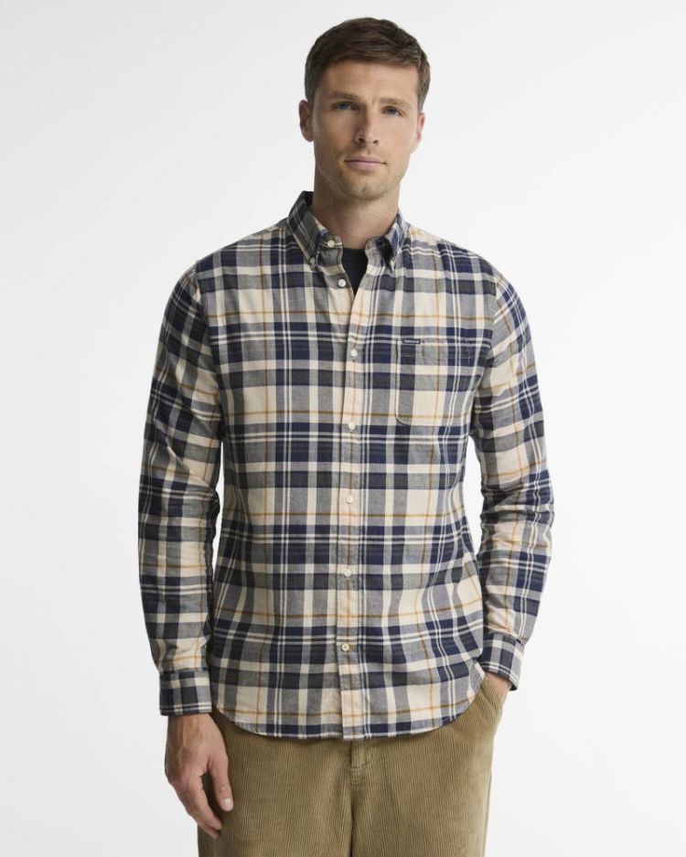 BARBOUR BROXBURN TAILORED CHECKED SHIRT BE54 ECRU MARL