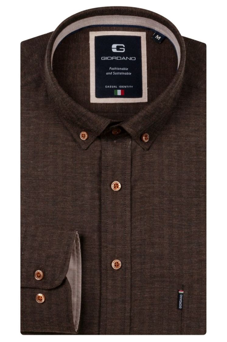Dino long sleeve button down Soft herringbone melange 80 chocolate br