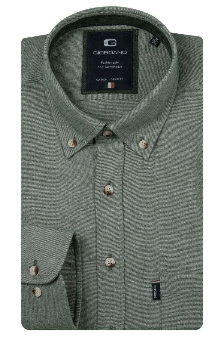 Dino long sleeve button down Wooltouch melange flanel twill 71 green  
