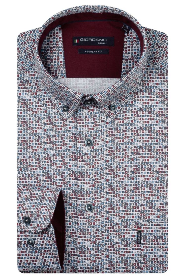 Dino long sleeve button down Satin strech graphic print 40 dark red